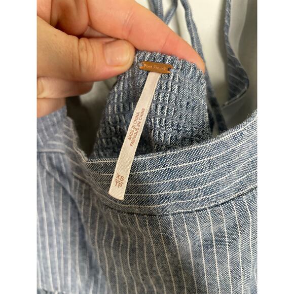 Free People Gigi Stripe Tunic Top Size XS Blue Puff Sleeve Blouse - Picture 11 of 11